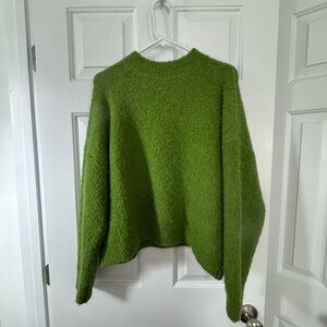 Mango Green Crew Neck Sweater with Fluffy Texture Sz S